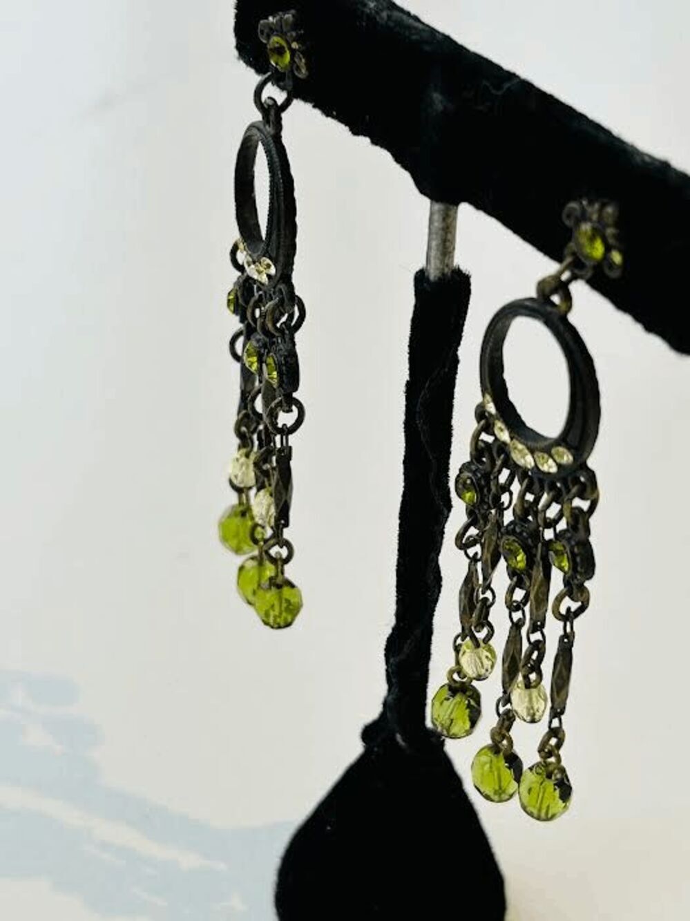 60's Art Deco Hippie Green Bauble Bohemian Earrings